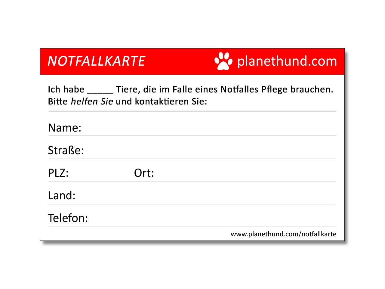 Notfallkarte für Tierhalter